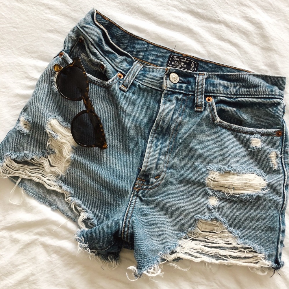 Abercrombie High Rise Distressed Denim Shorts